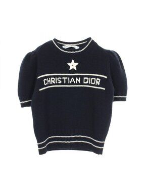 Dior Knit Logo Short Sleeve Wool Cashmere Sweater